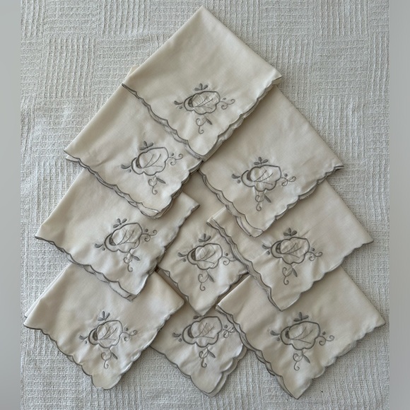 Vtg 9 of Handkerchiefs Muted White With Embroidery Openwork Borders, “15,5x16” - Picture 4 of 14